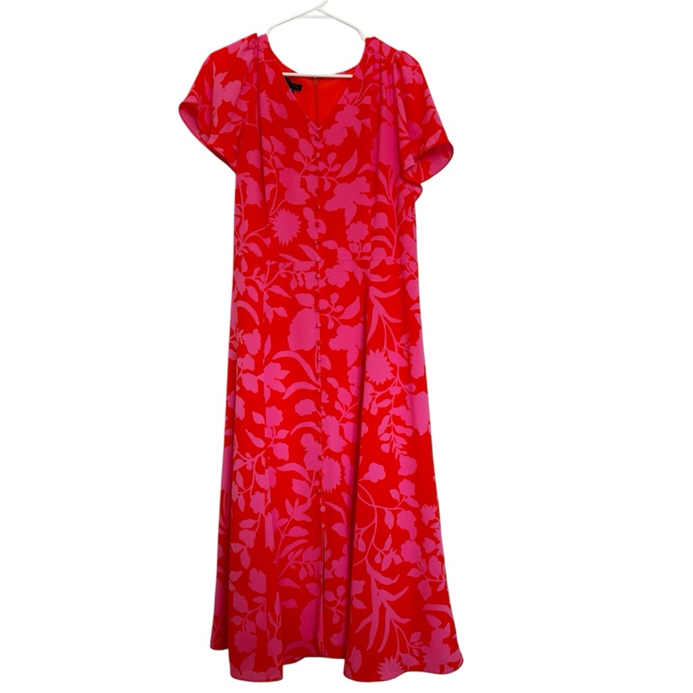 Talbots Women's Dress, Size 12, Pink, Orange, floral, resort, midi, preppy